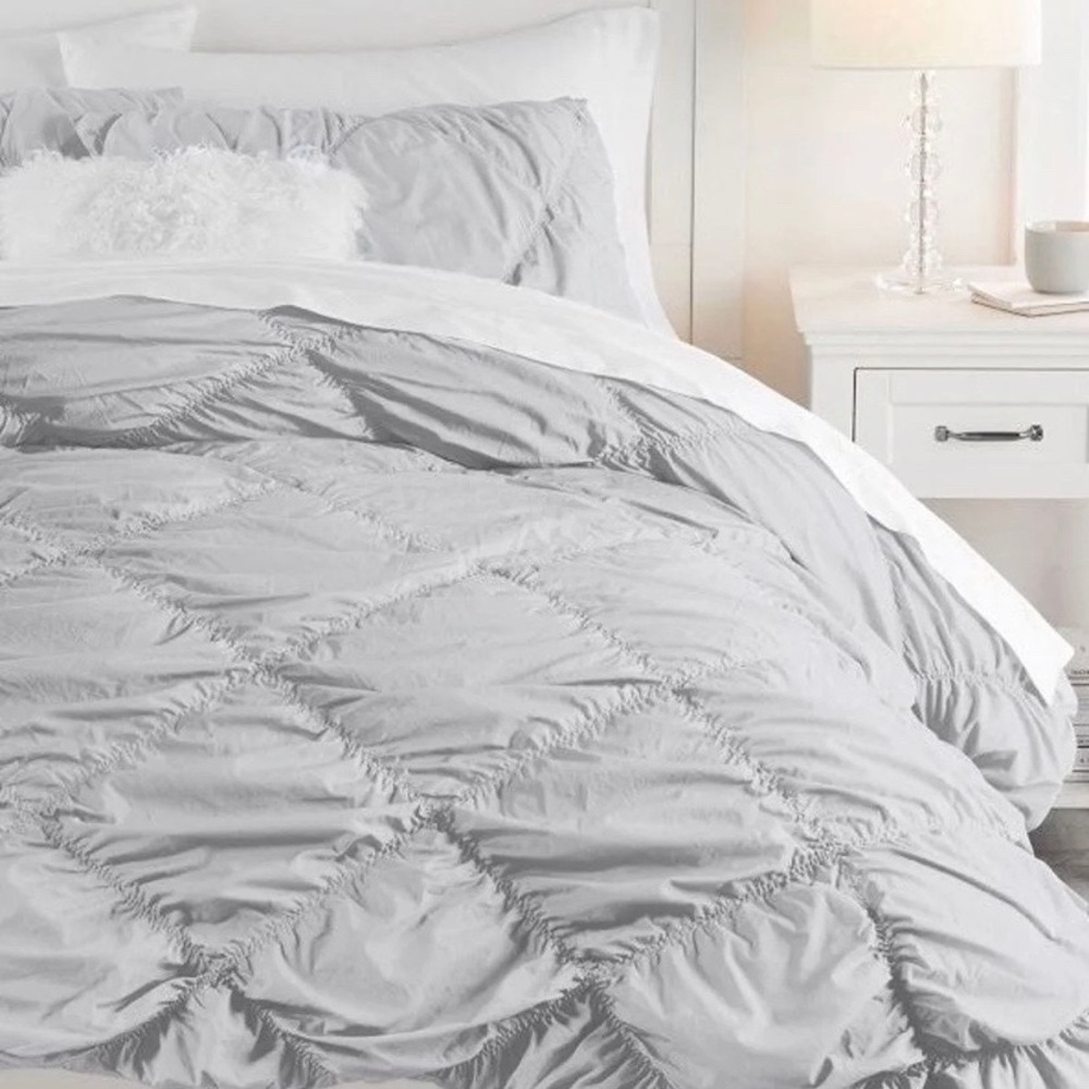 Ruched Diamond Organic Duvet Cover & Sham set